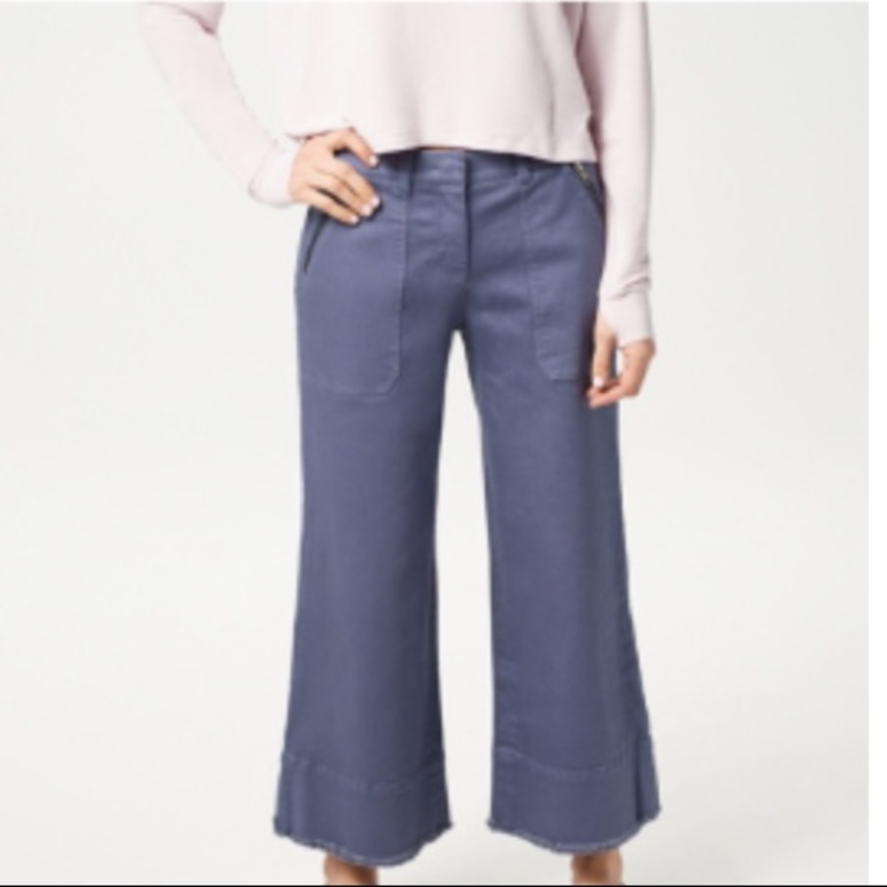 Peace Love World Twill Wide Leg Crop Pants 10 Blue - Picture 2 of 6